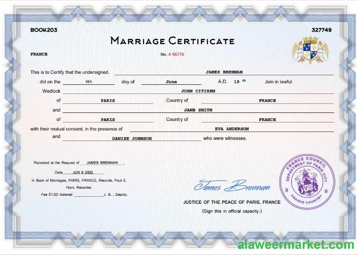 France marriage certificate Word and PDF template